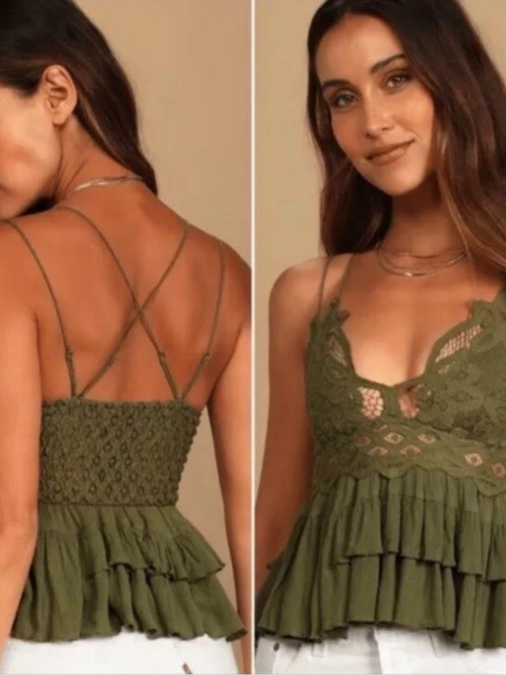 Free people Olive Crochet Lace Ruffled Cami